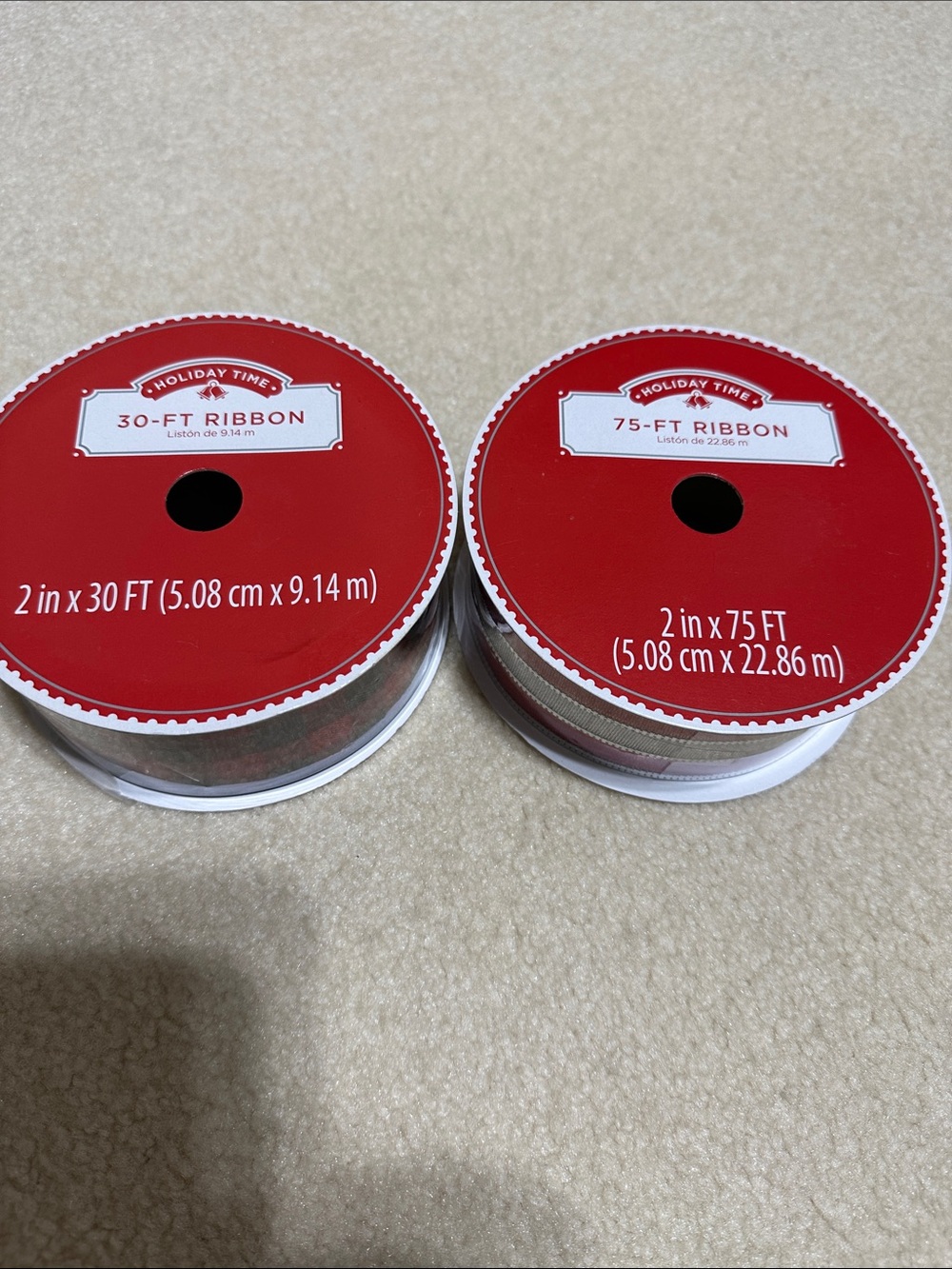 Holiday Time 2in Ribbon Spools - Red Tops with Multi-Color Ribbon - Picture 1 of 3